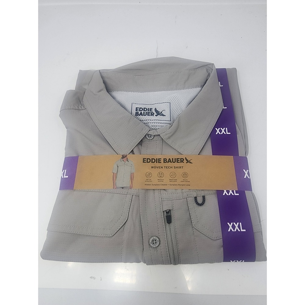 Eddie Bauer Mens Woven Button Down Shirt Grey Polyester Hiking Size XXL